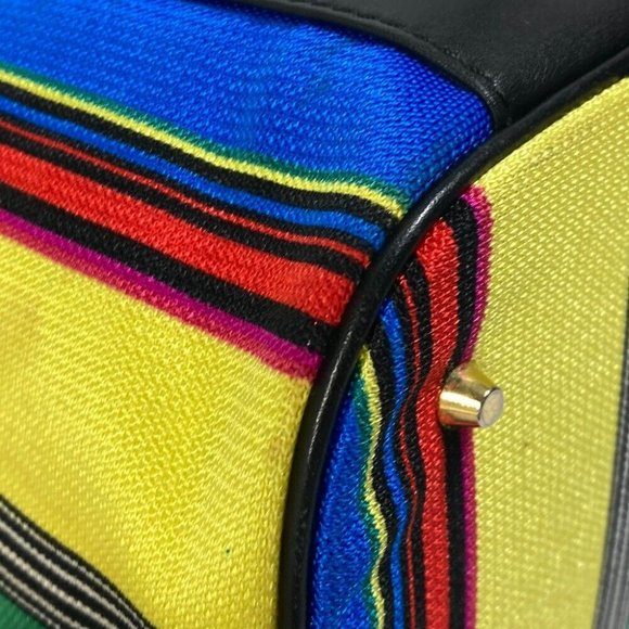 VERSACE vintage stripe Hand Bag pouch with mirror Vanity bag Multicolore - Picture 6 of 16